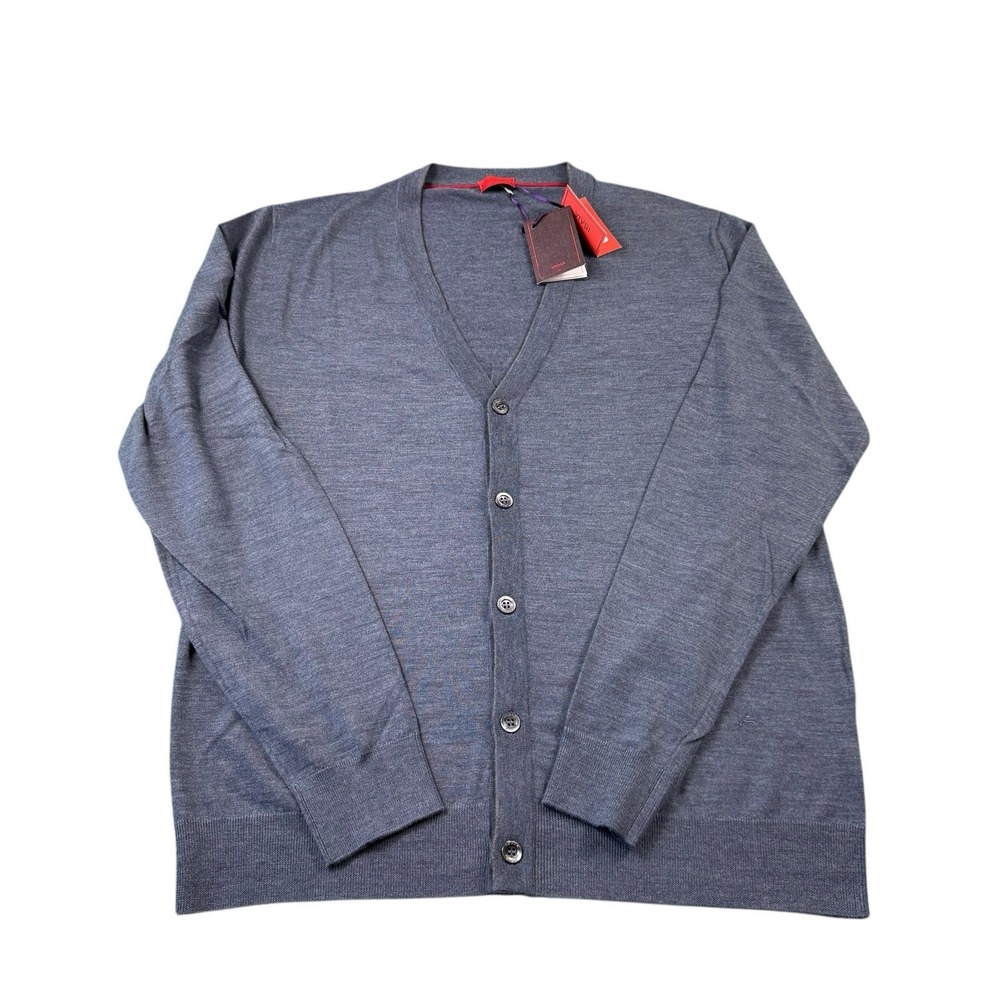 Isaia Napoli Blue Merino Wool Pearl Button Men's Cardigan Size XL‎ NWT